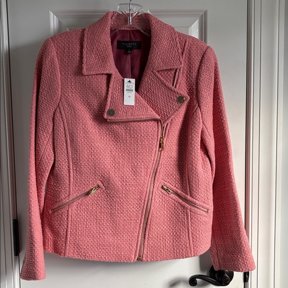 Talbots Jackets & Blazers - NWT Talbots Tweed Moto Jacket Rose Pink Gold 2P